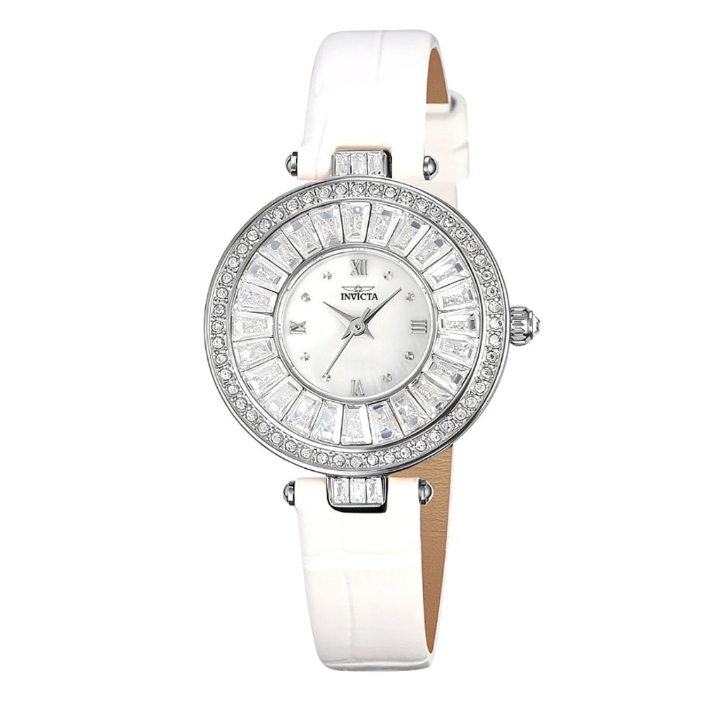 Invicta Celestial 70352 Womens Watch Silver Crystal White Leather 30mm New
